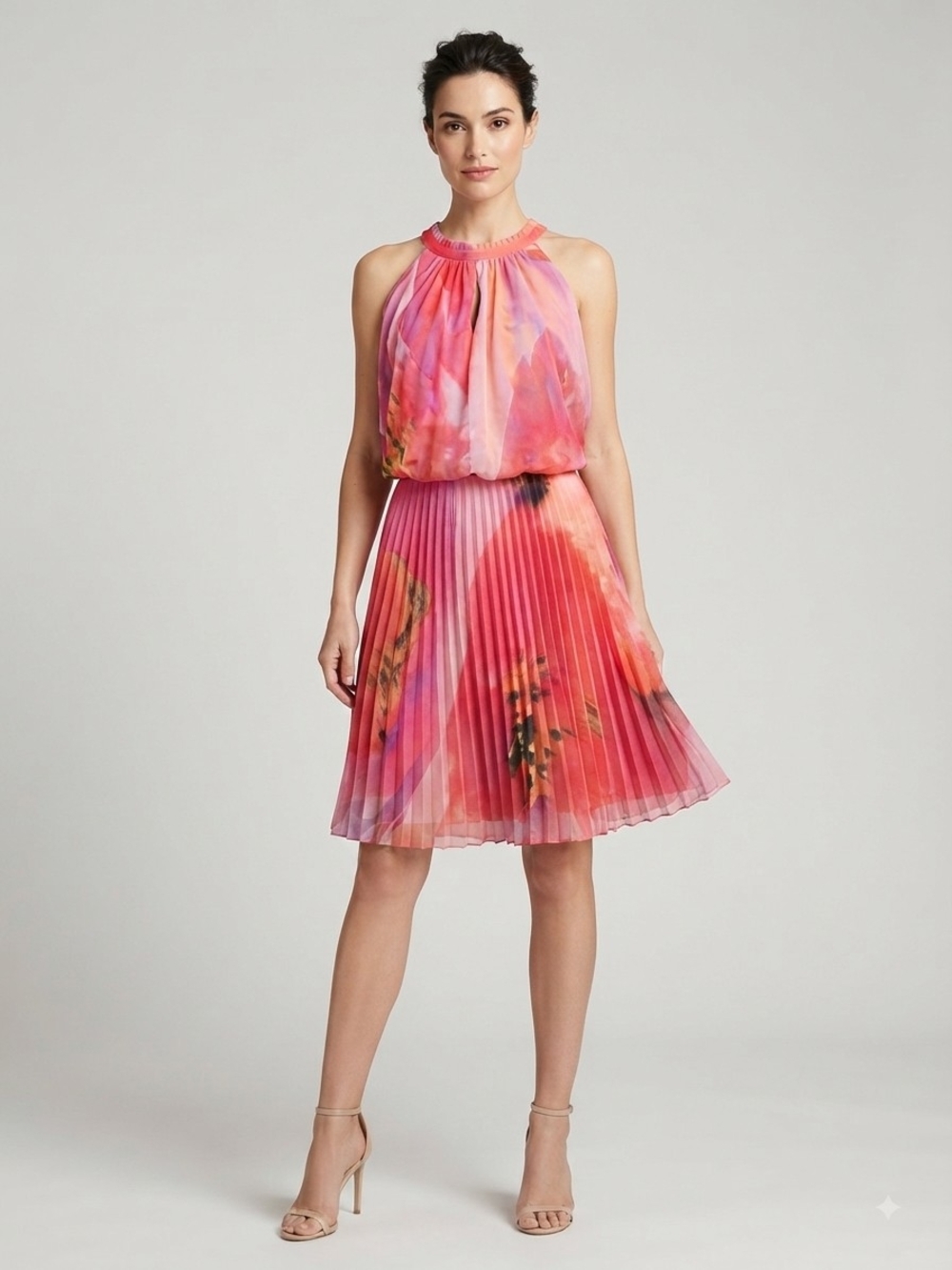 Vince Camuto Pink Floral Pleated Mini Skirt Dress Size 6